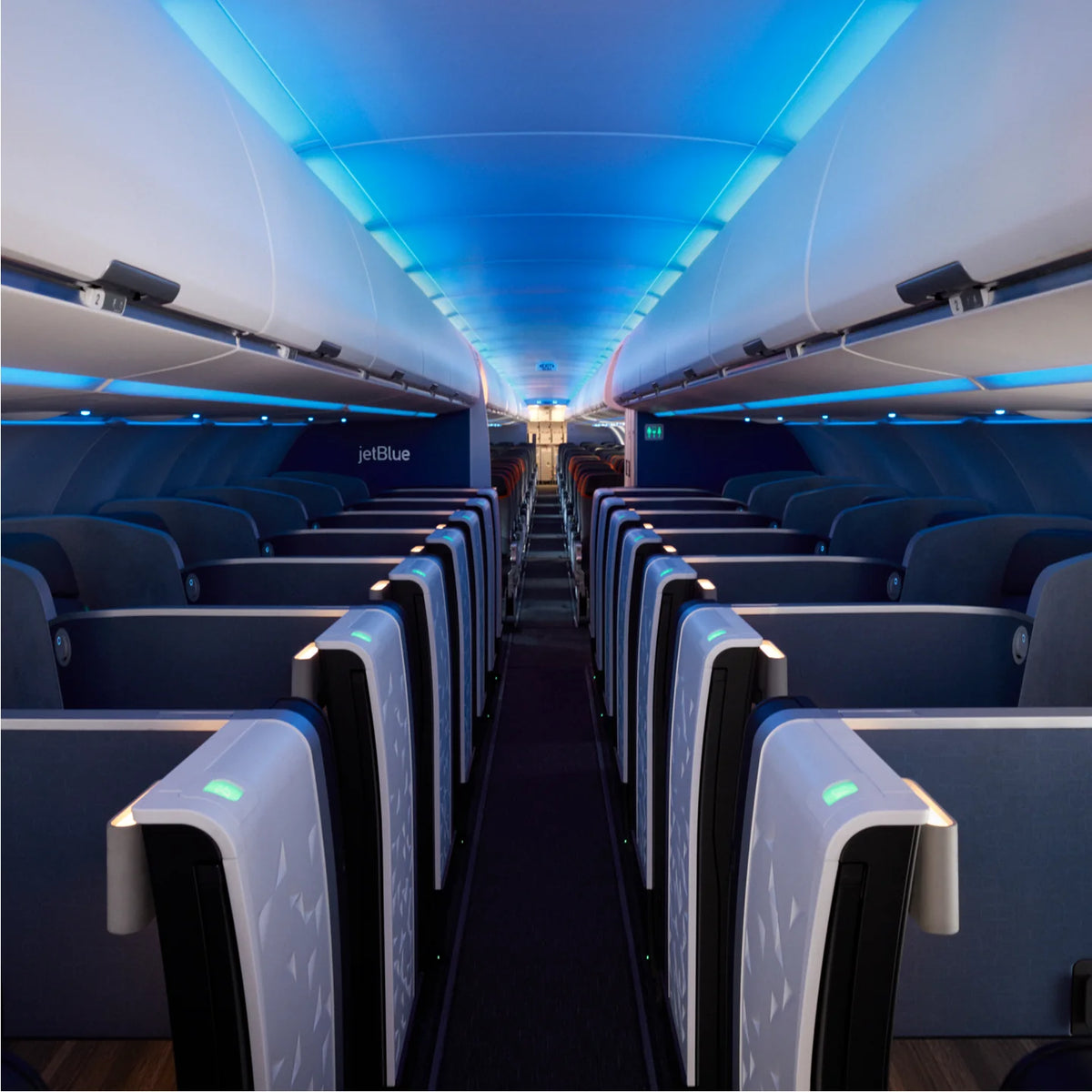 The isle of a JetBlue airplane  