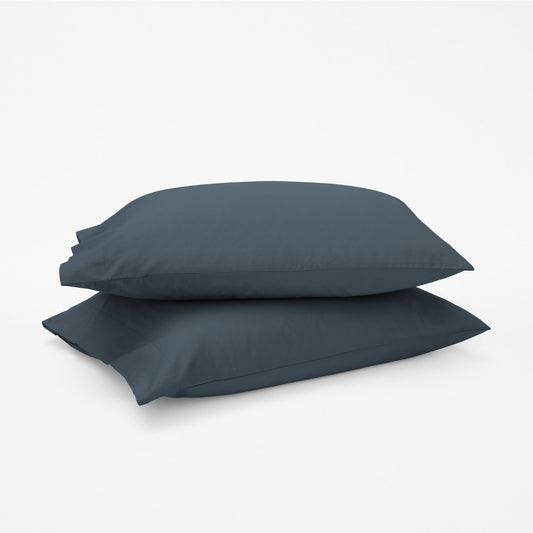 The Tuft and Needle Classic Percale Pillowcase Set, 2 pillows in a pillowcase stacked on top of each other || color: Slate
