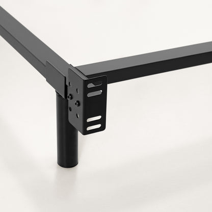 Corner of a Tuft & Needle Black metal frame corner on a white background